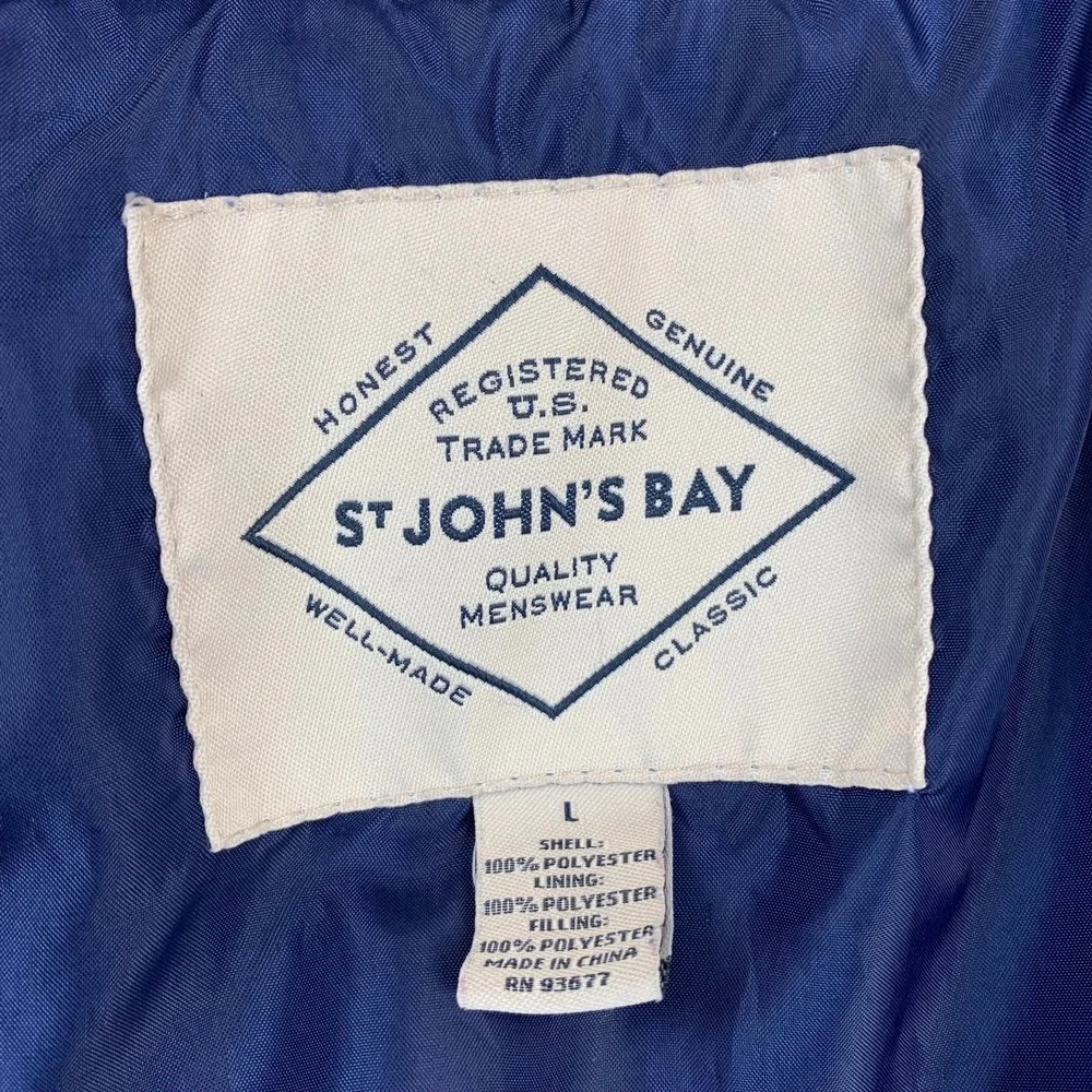 St. Johns Bay Puffer Vest Mens L Blue Grey Colorblock‎ Quilted Full Zip